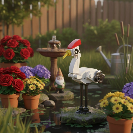 Red-Crowned Crane Building Block (1Pc) in the garden