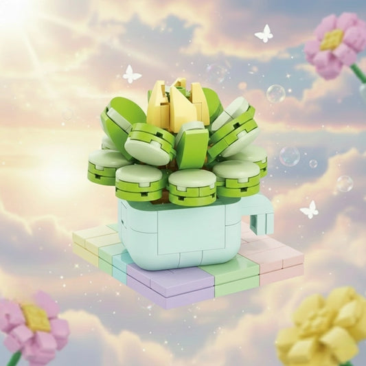 Echeveria Galuca Building Block Toy Plant(1pc) with flowery background