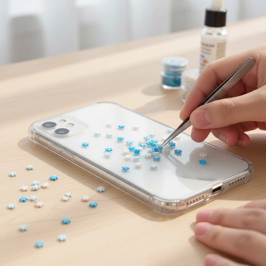 Miniature Polymer Clay SnowFlakes (10pcs) used in decoration of backcase of the phone.