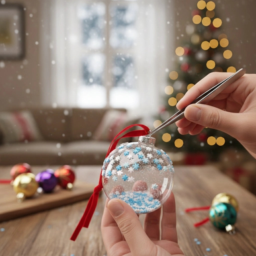 Miniature Polymer Clay SnowFlakes (10pcs) used in decoration of ornament bells.