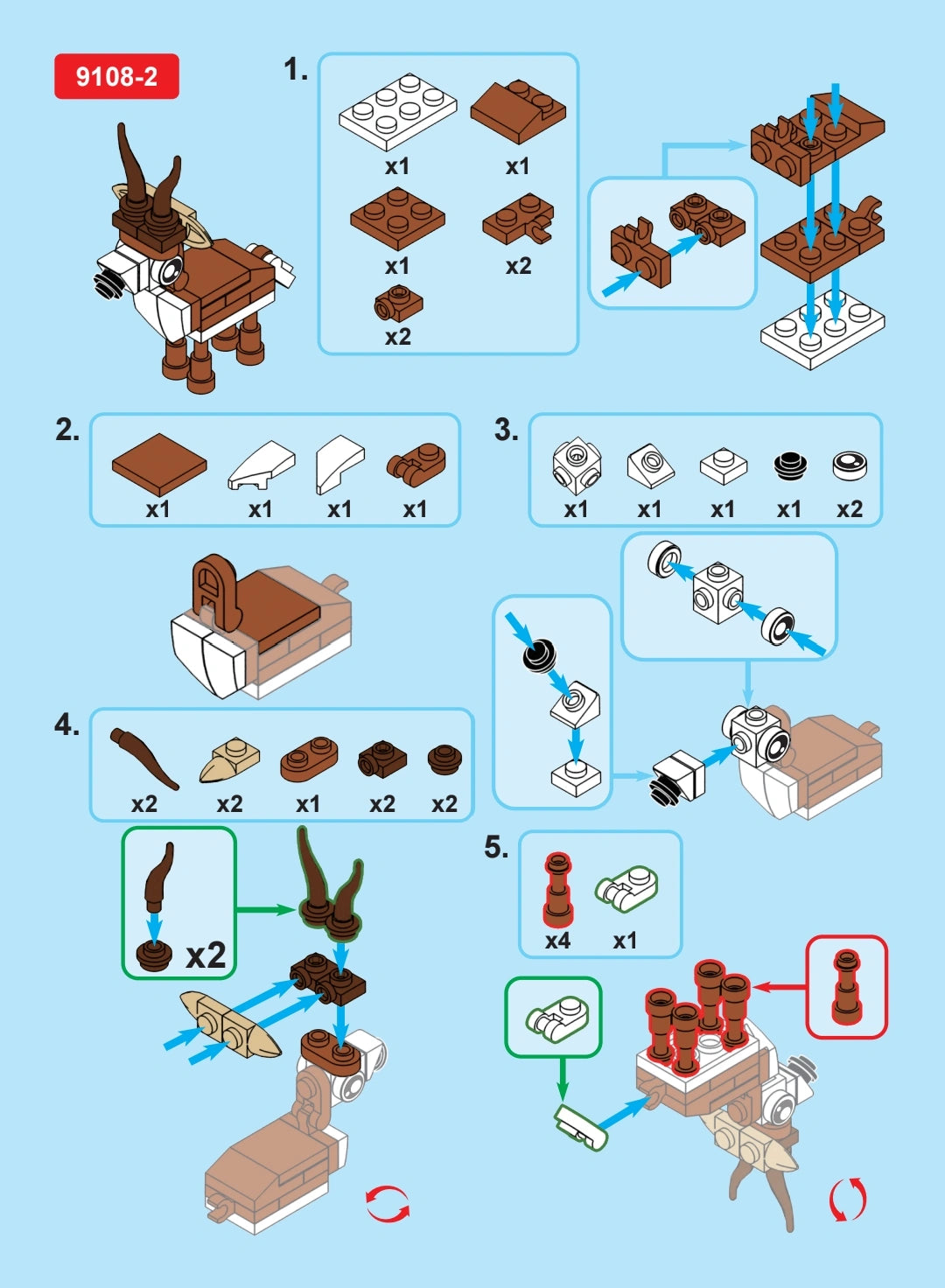 Step-by-step assembly instructions for a Building Block figure on a blue background
