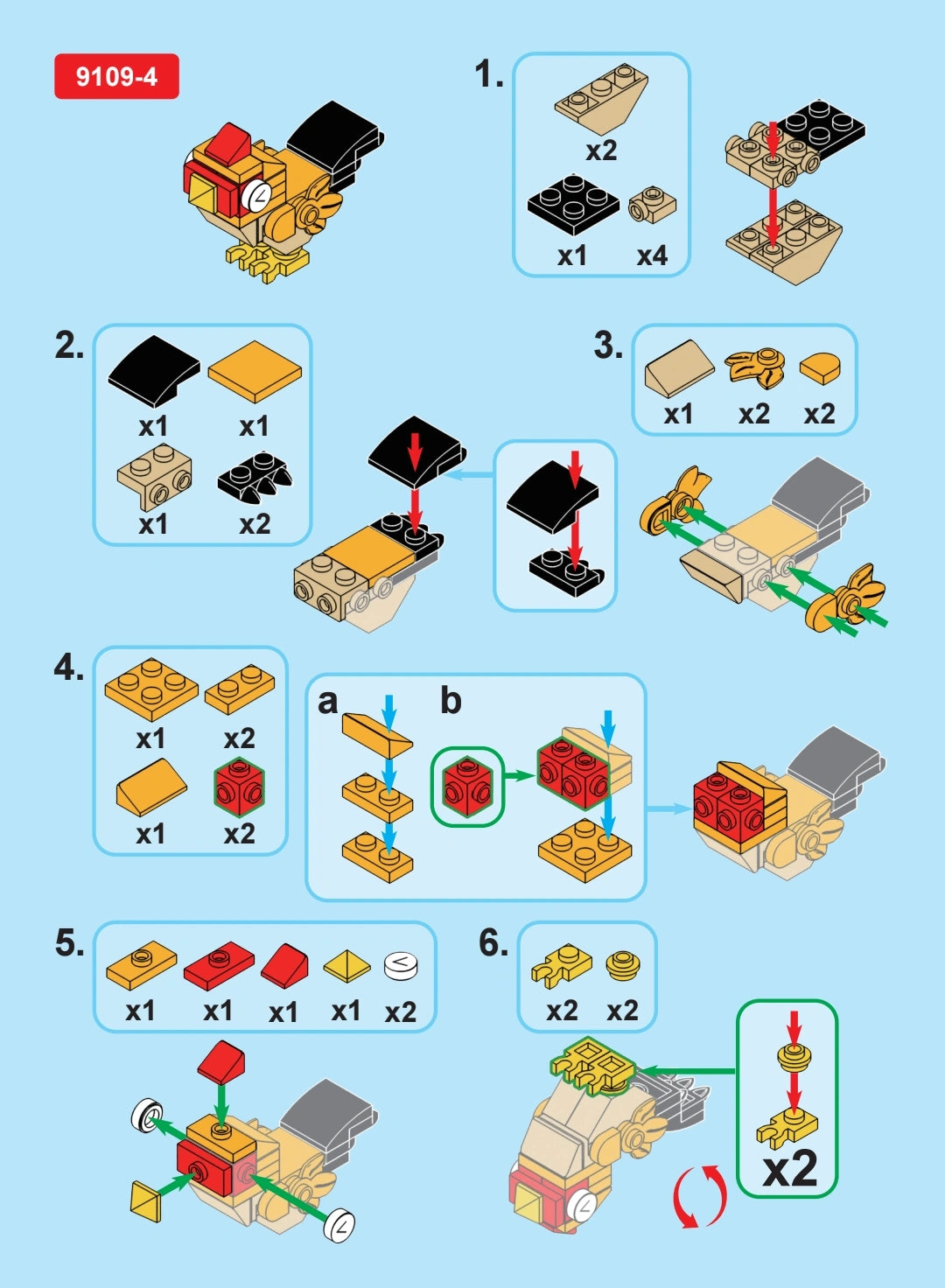 Step by step instruction to make building block on a blue paper