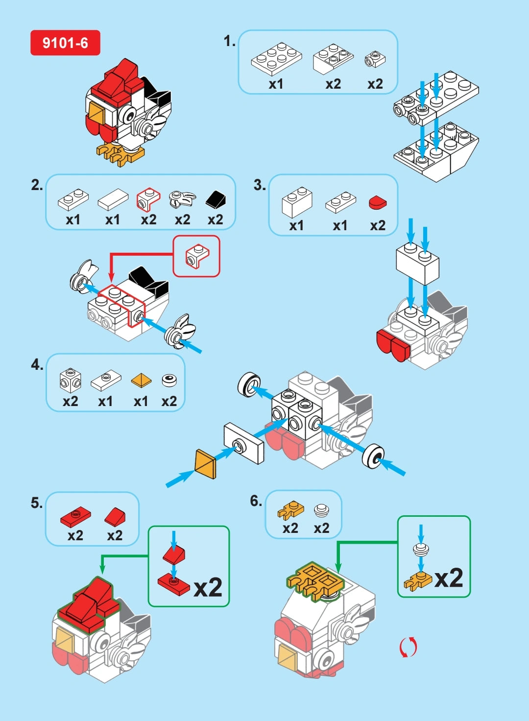 Blocks assembly instructions on a blue background