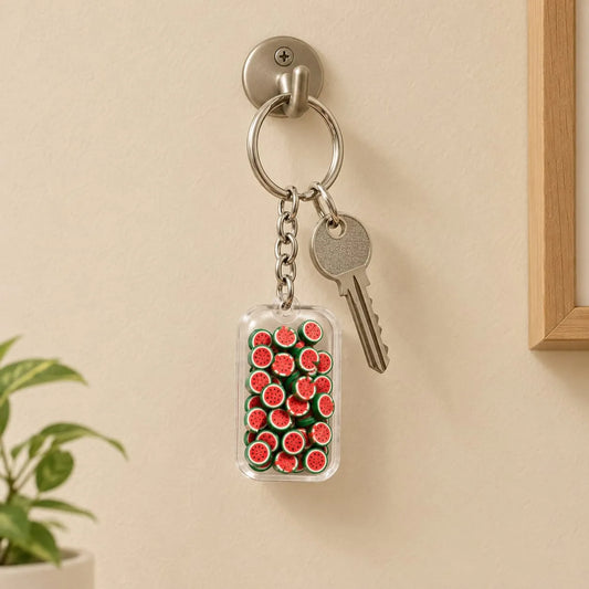 Miniature Polymer Clay Full Watermelon Slice (10pcs) used as a decorative keychain accessory