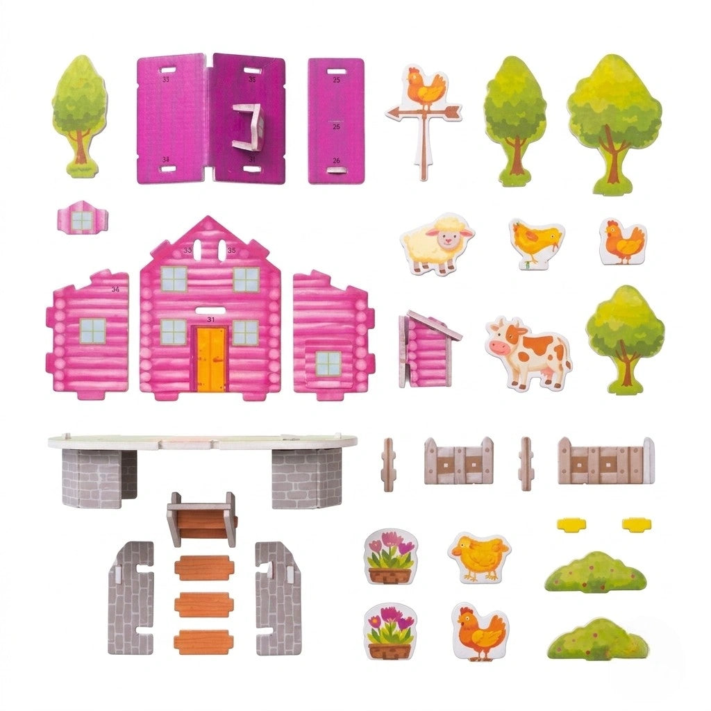 Pink Meadow Farmhouse 3D Puzzle (1Pc)