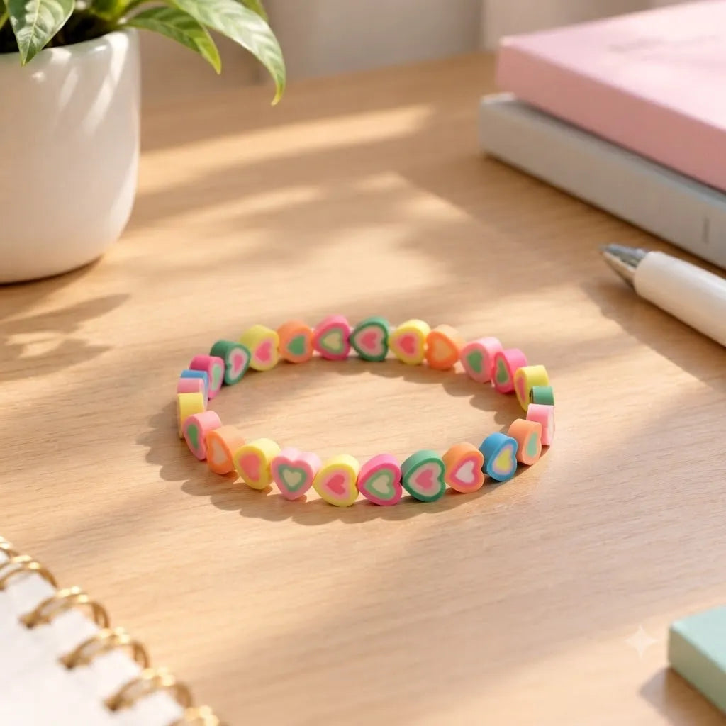 Miniature Polymer Clay Heart Fimo Assorted (10pcs) used to create a colorful bracelet