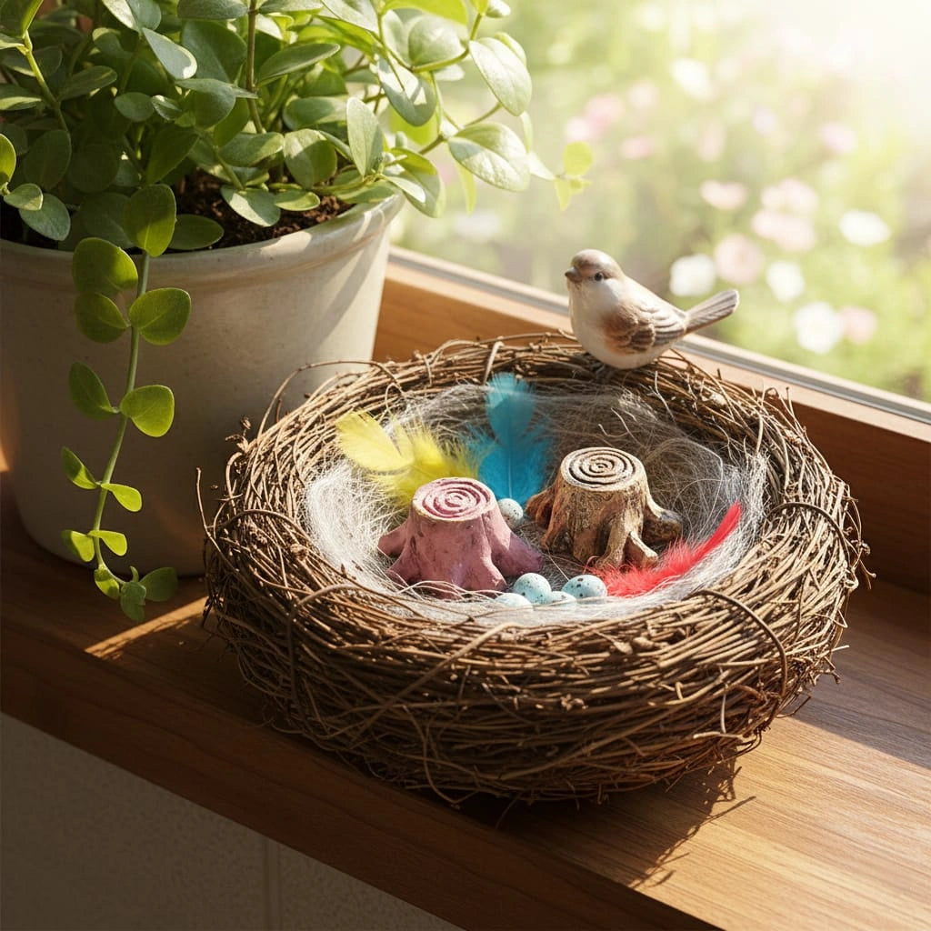 Miniature Tree Trunks Assorted (1pc) kept inside the bird nest.