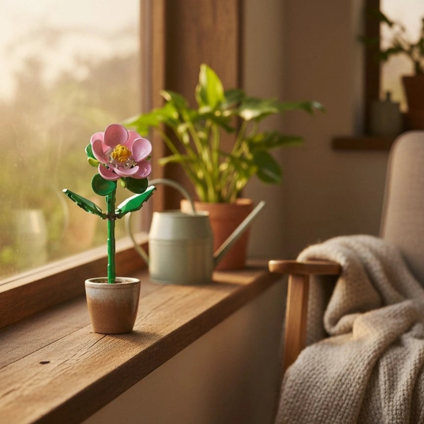 Hibiscus Flower Building Block (1Pc) on the side of the window.