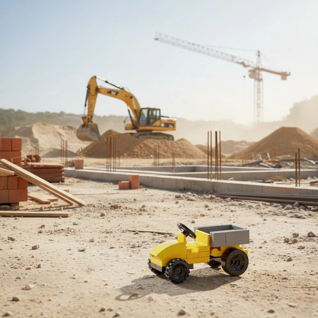 Tractor Building Block (1Pc) on the construction field background.
