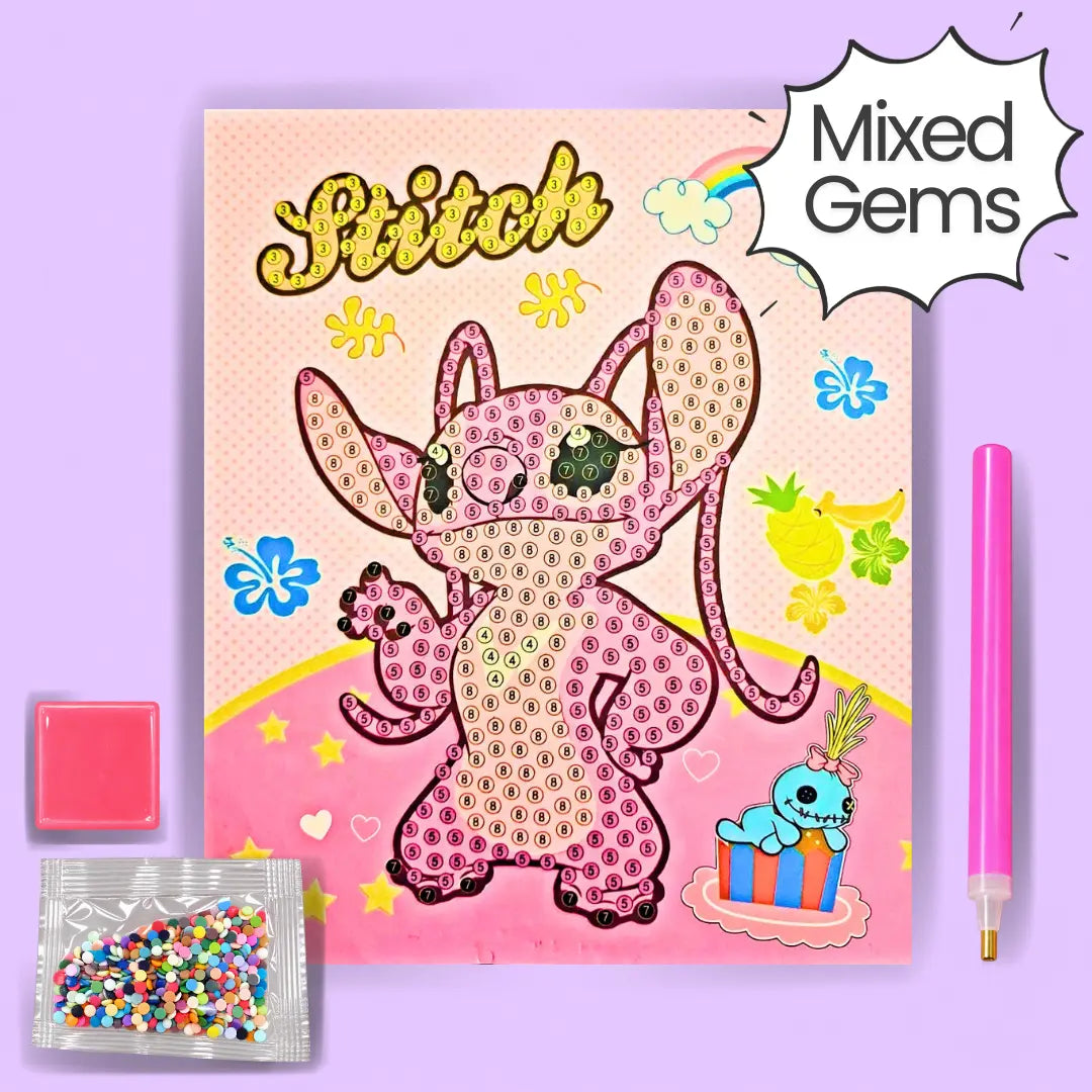 Pink Hawaiin Alien Diamond Painting Kit Assorted Gems (1pc)