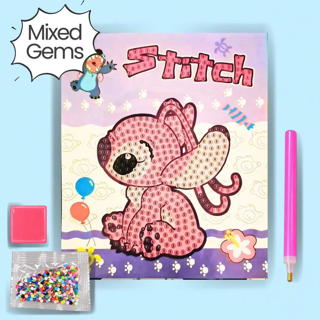Pink Sitting Alien Diamond Painting Kit Assorted Gems (1pc)