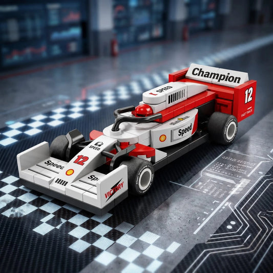 White Red Grand Prix Racer Vehicle Building Block (1Pc)