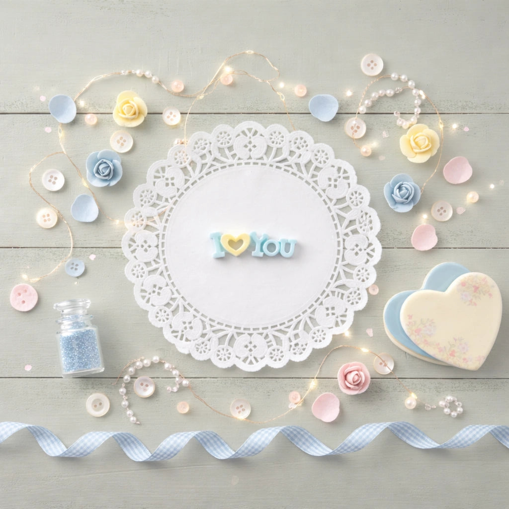 Miniature I Love You Toys (1pc) on the blue theme.