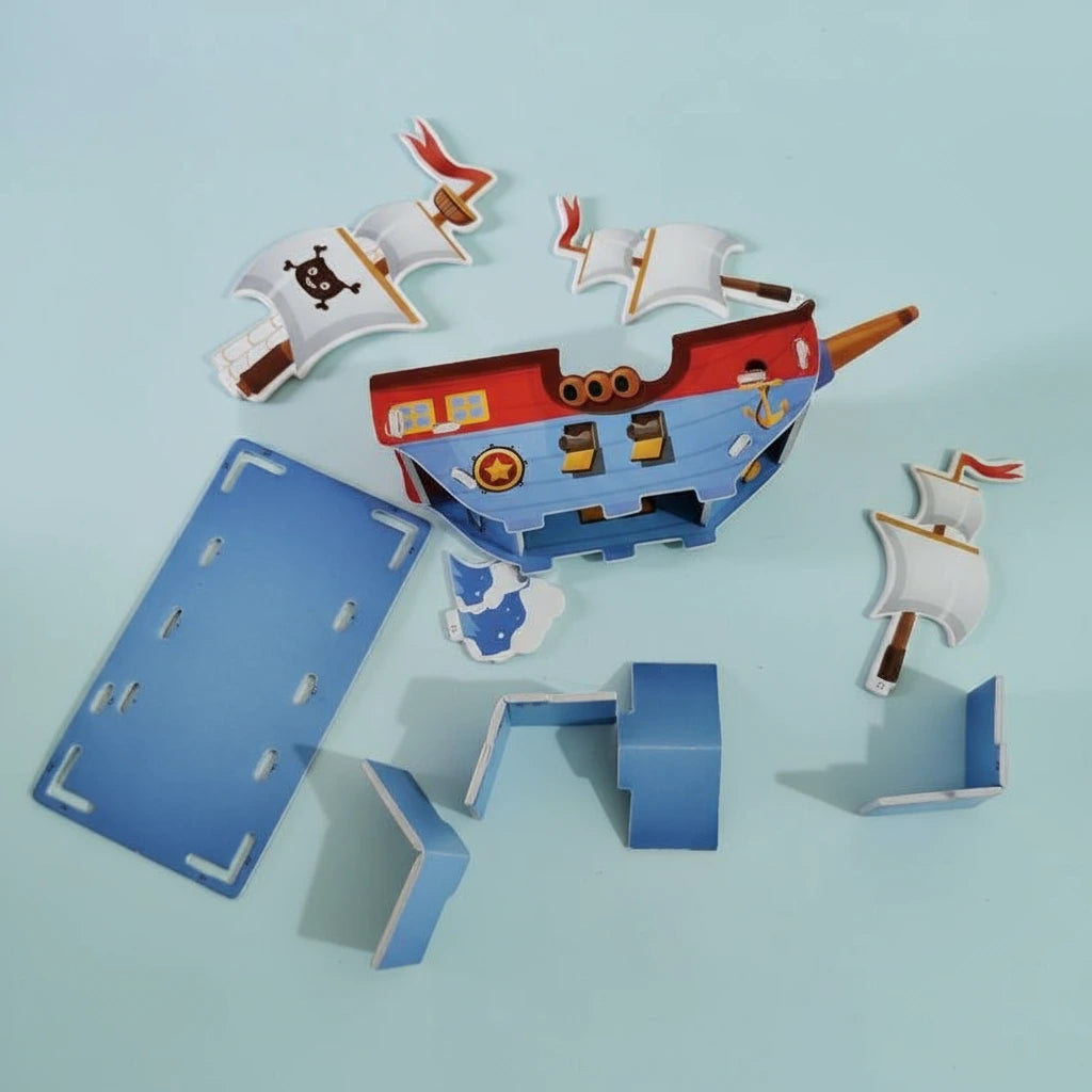 Adventure Pirate Ship 3D Puzzle (1Pc) parts shown on display.