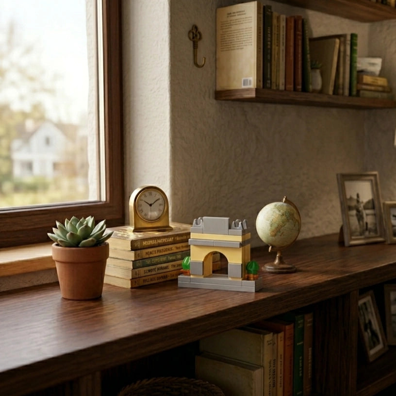 Arc de Triomphe Building Block (1Pc) displayed on a wooden table with indoor decor.