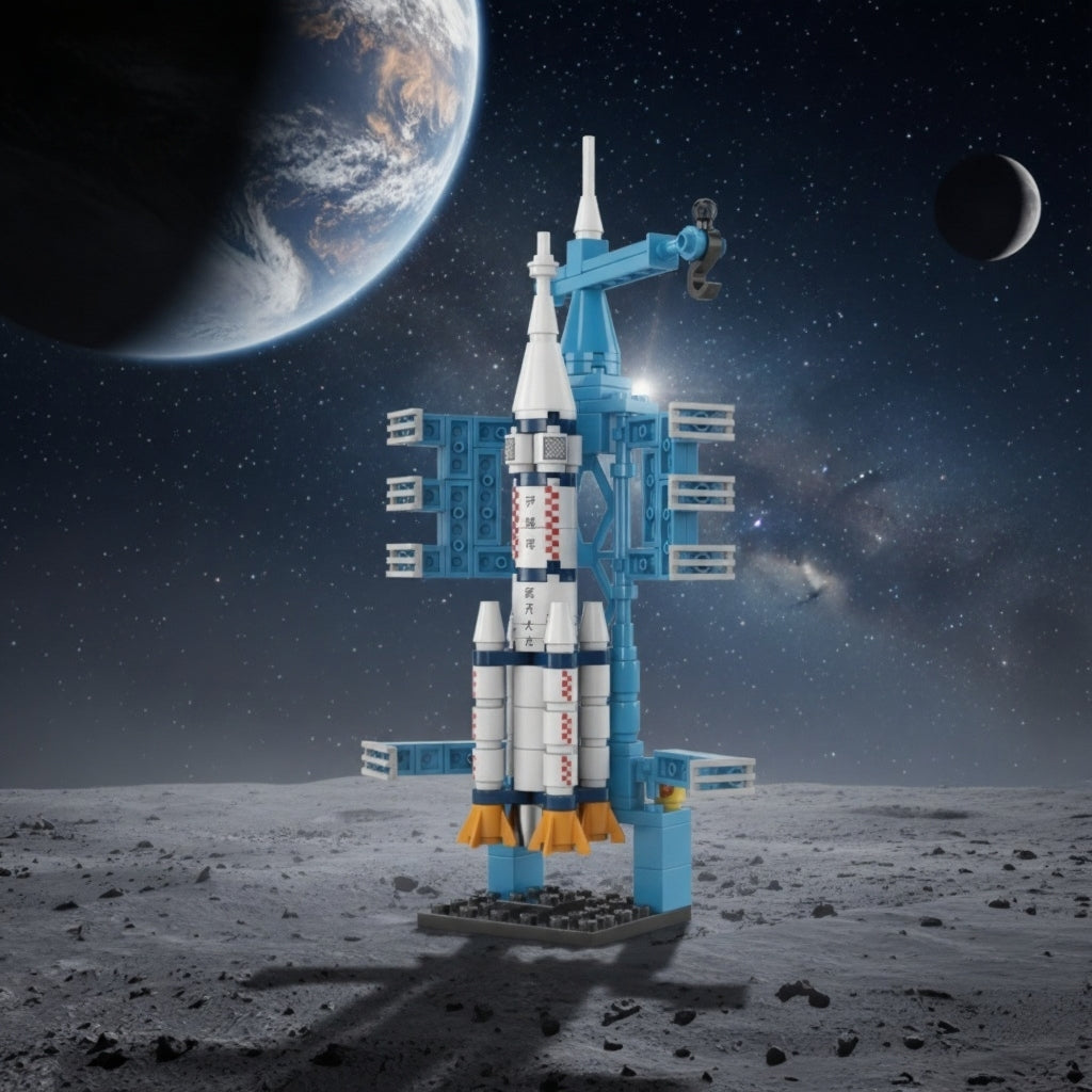 Space Rocket Building Block(1Pc) with the space background.