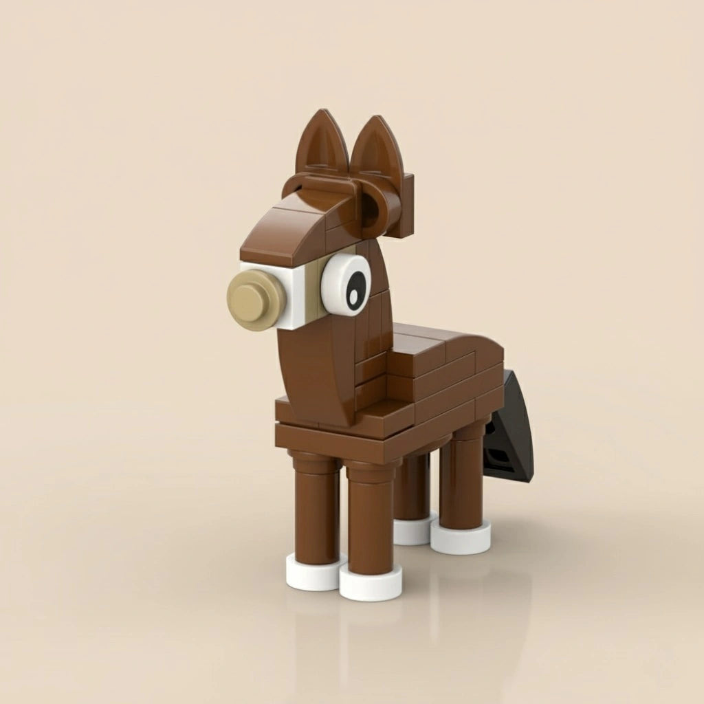  Donkey Building Block made of interlocking bricks on a beige background