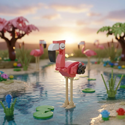 Flamingo Building Block (1Pc) with wild background displayed on the screen.