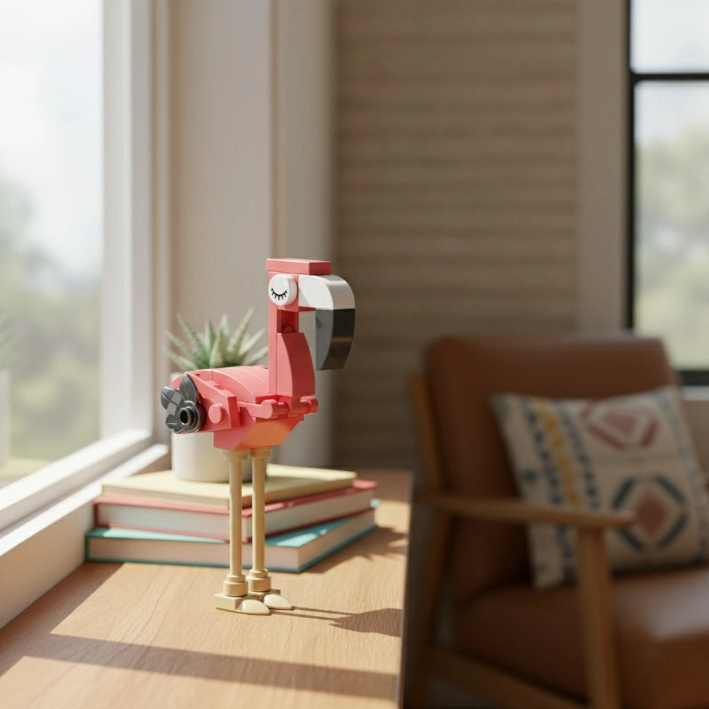 Flamingo Building Block (1Pc) on the side of the study table.