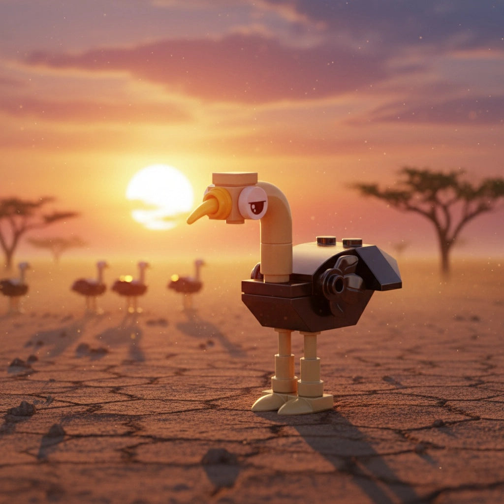 Ostrich Building block in the desert forest.