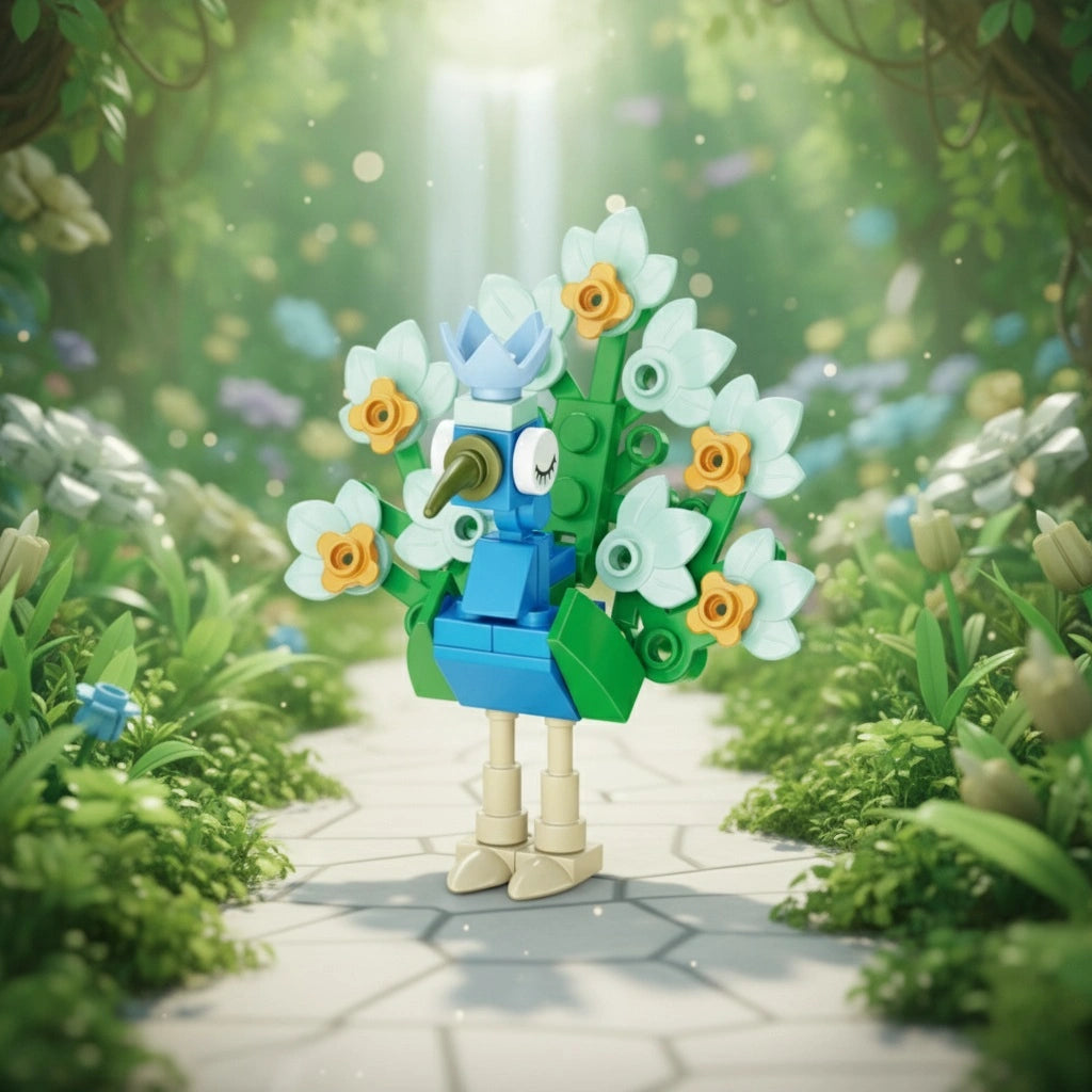 Peacock Building Block (1Pc) in the forest background.