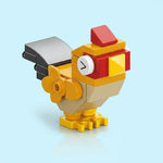 Toy figure made of Chicken Building Block on a light blue background