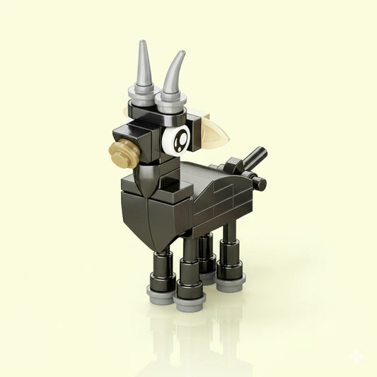 Toy figure made of interlocking bricks on a beige background