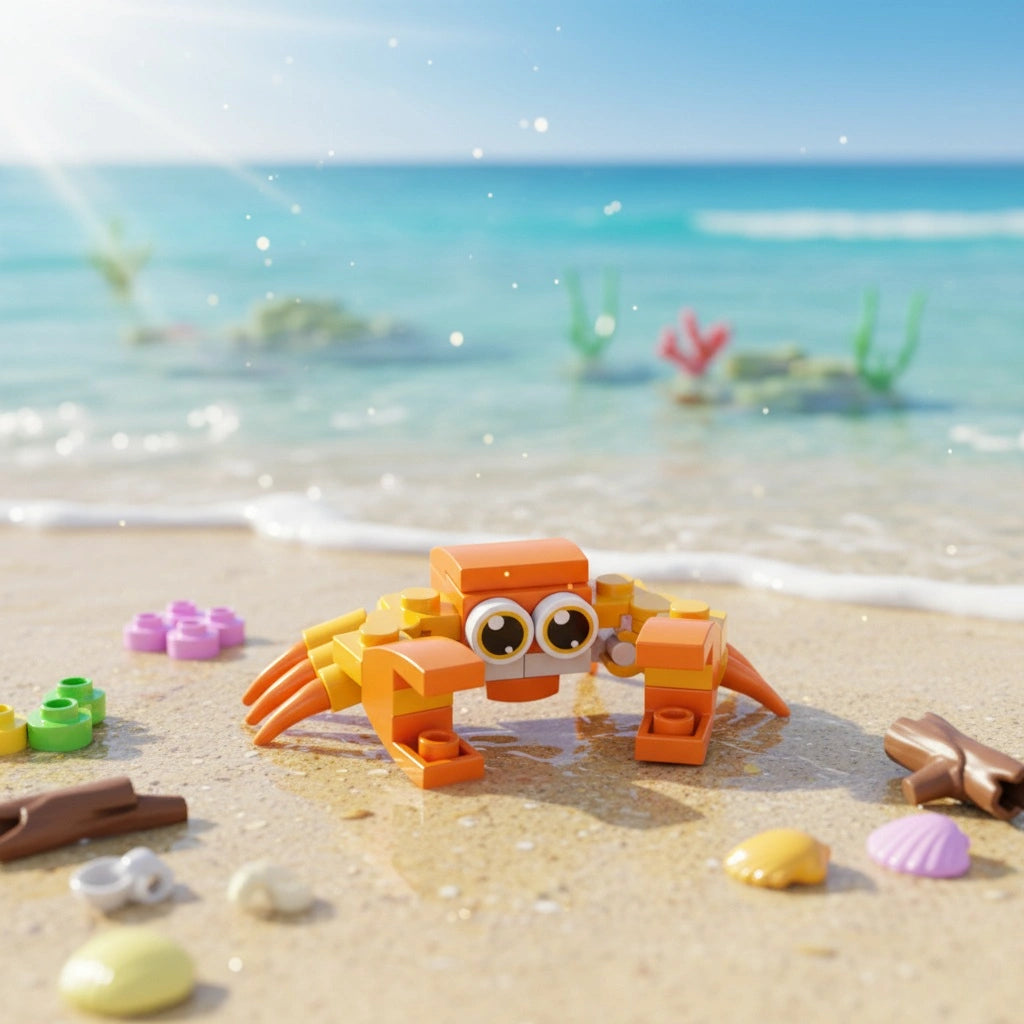 Crab Building Block (1Pc) on the beach.