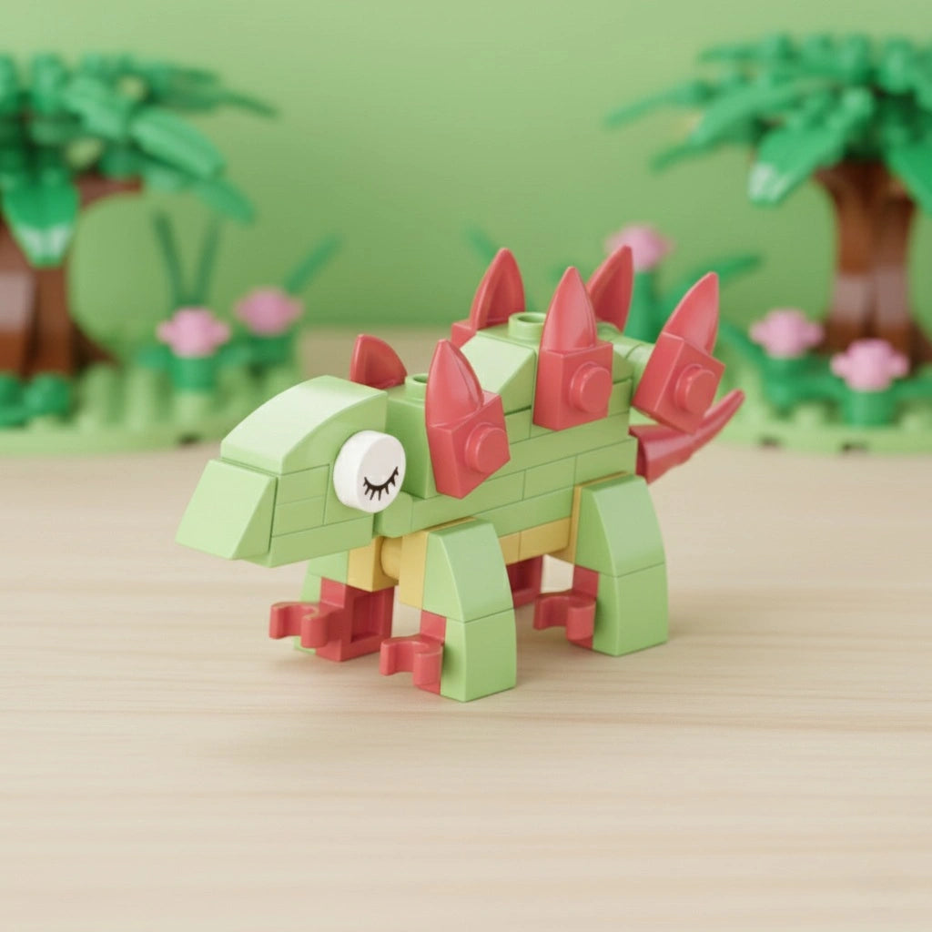 Stegosaurus Building Block (1Pc) in the forest background.