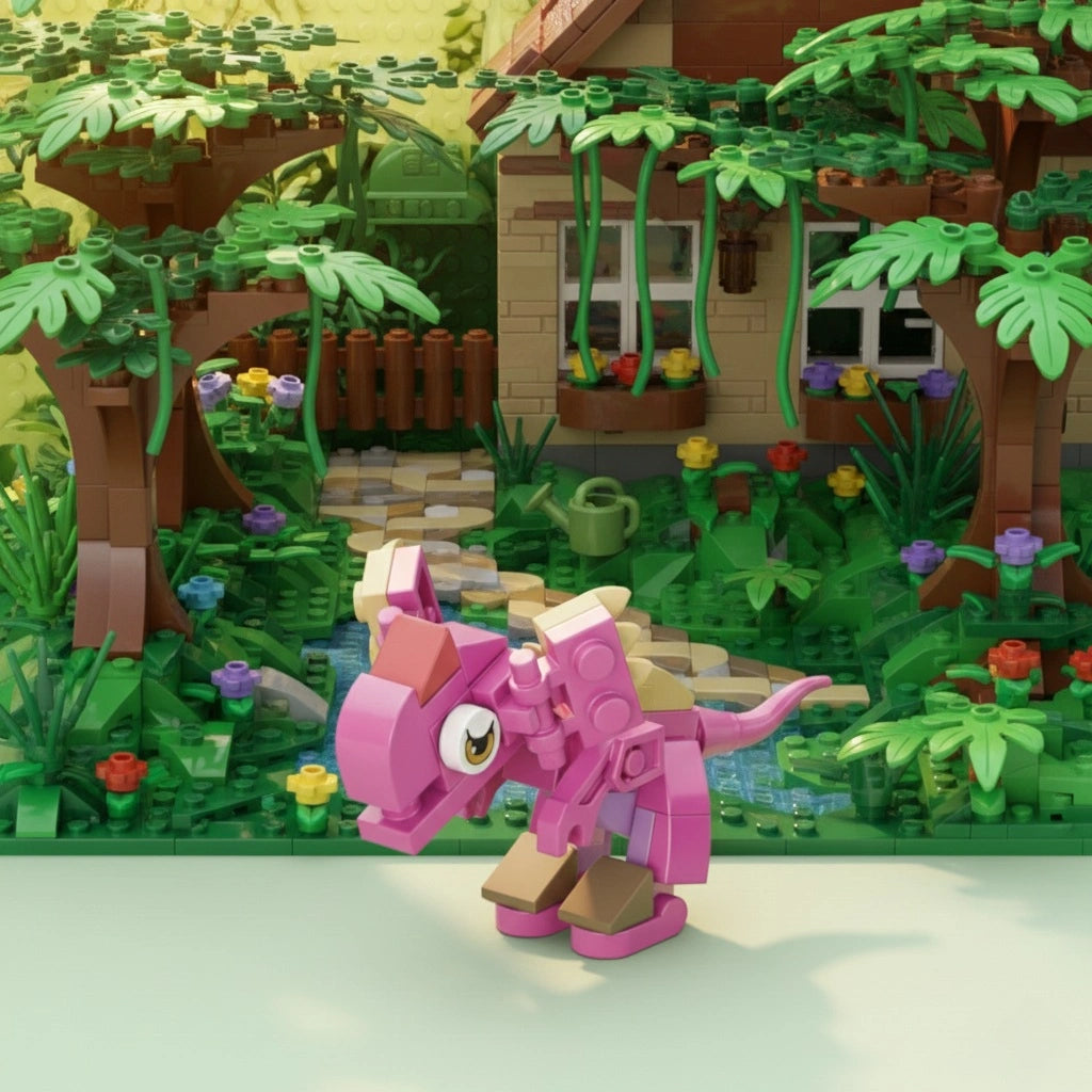 Dilophosaurus Building Block (1Pc) in outside of the house.