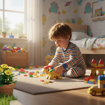 Baby playing with Parasaurolophus Building Block (1Pc).