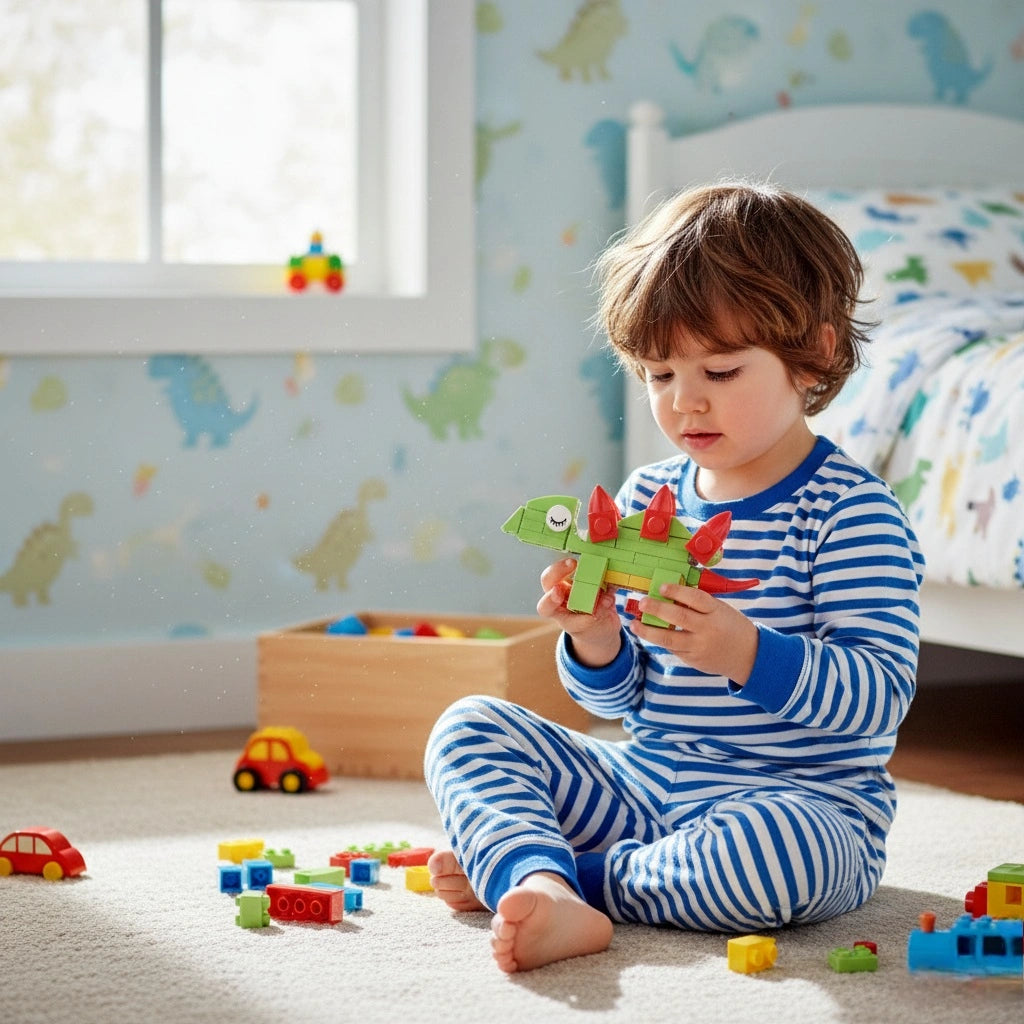 Boy playing with Stegosaurus Building Block (1Pc) .