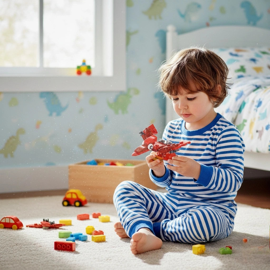 Boy playing with Pterosauria Building Block .