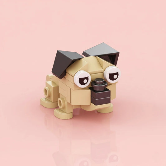 Toy figure made of interlocking bricks on a pink background