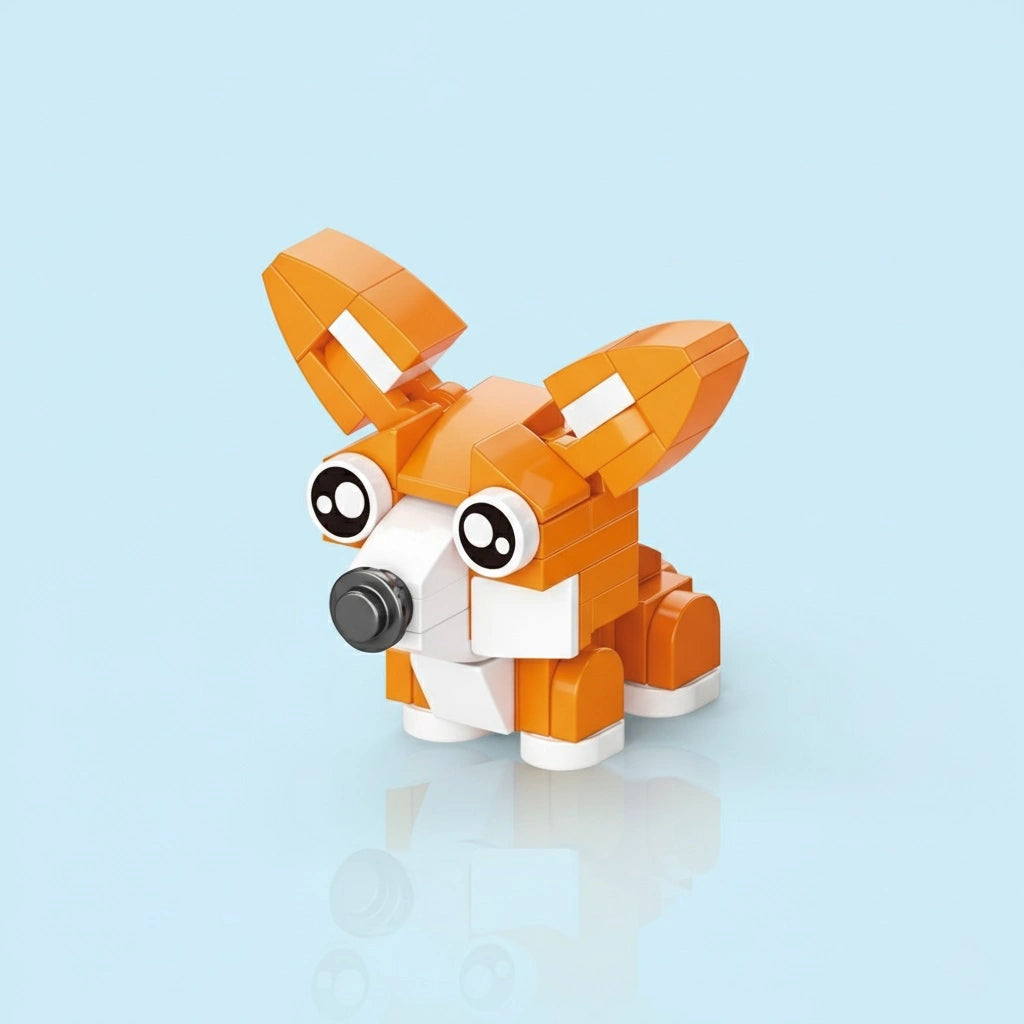 Toy Corgi Building Block figure on a light blue background