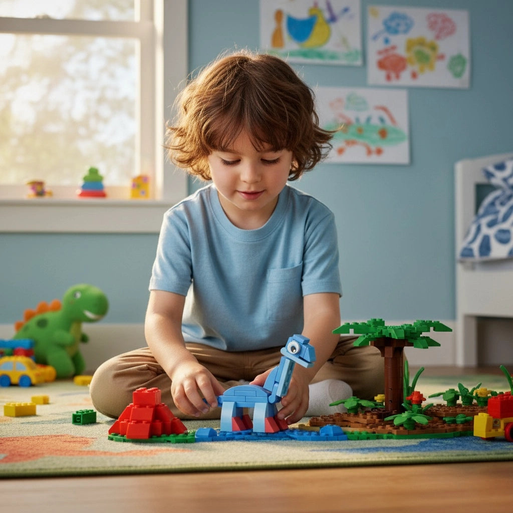 Child is playing with Brontosaurus Building Block (1Pc).