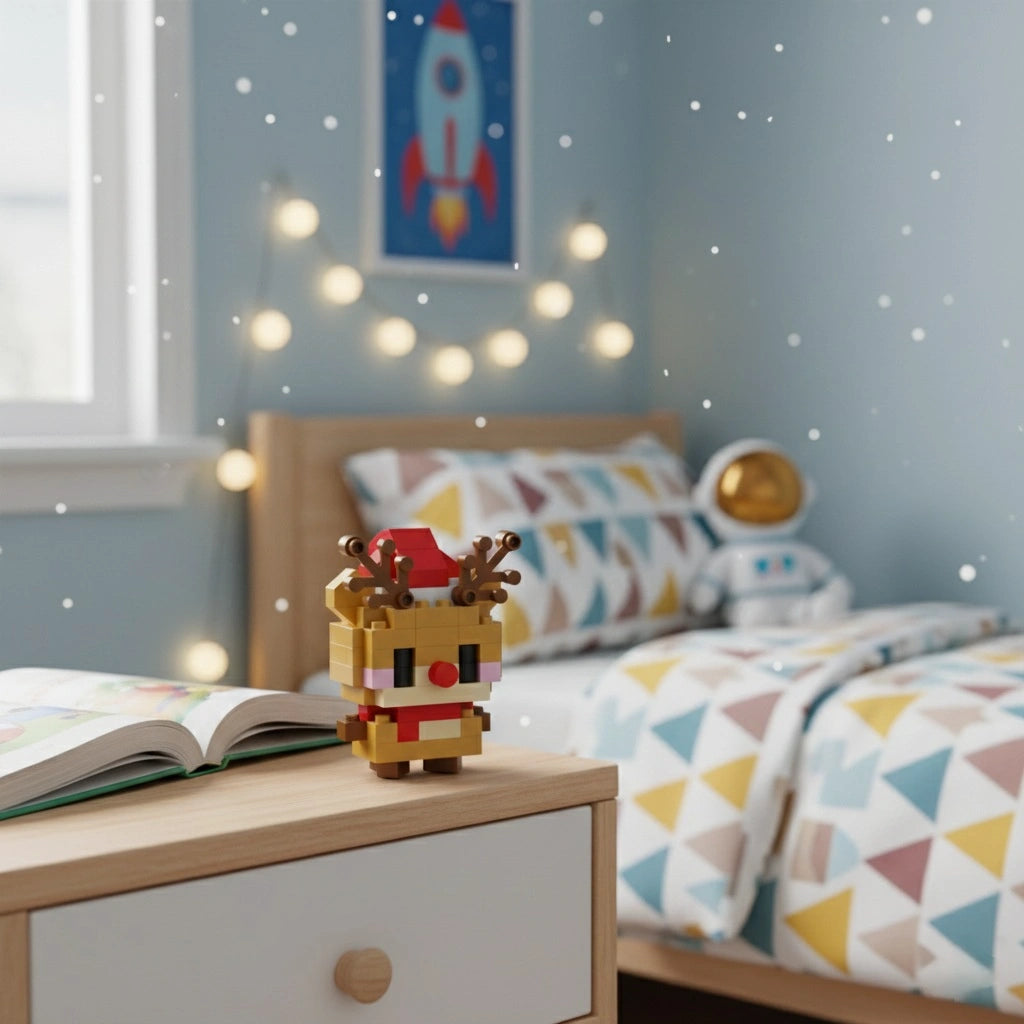 A Christmas Elk Building Block on a table in a room