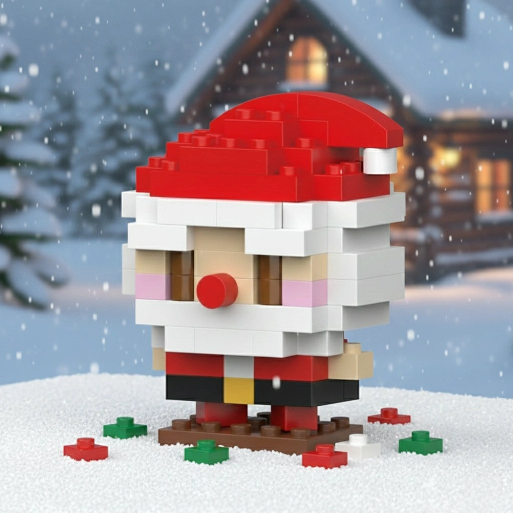 A Santa Claus building block covered with snow