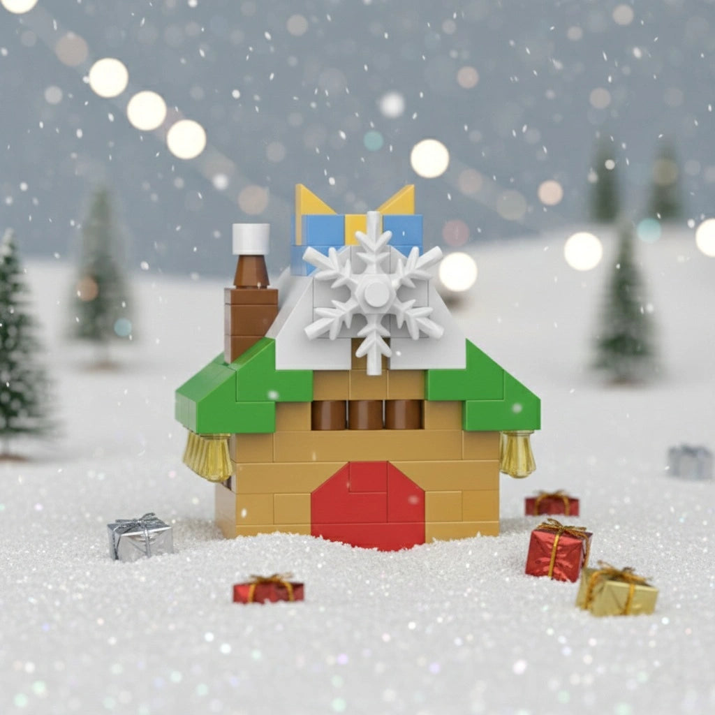 A Christmas House Building Block covered in snow