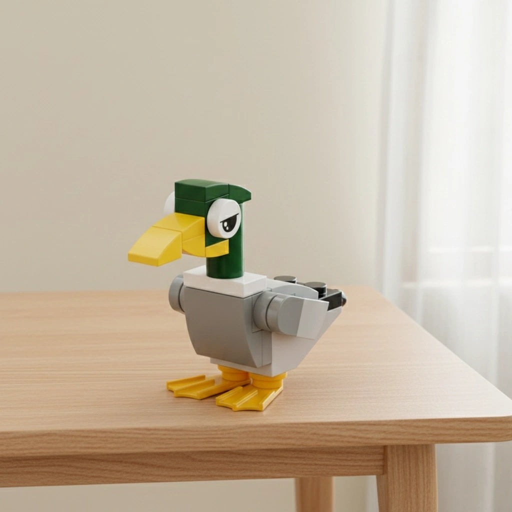 Duck building block at the side of the table 