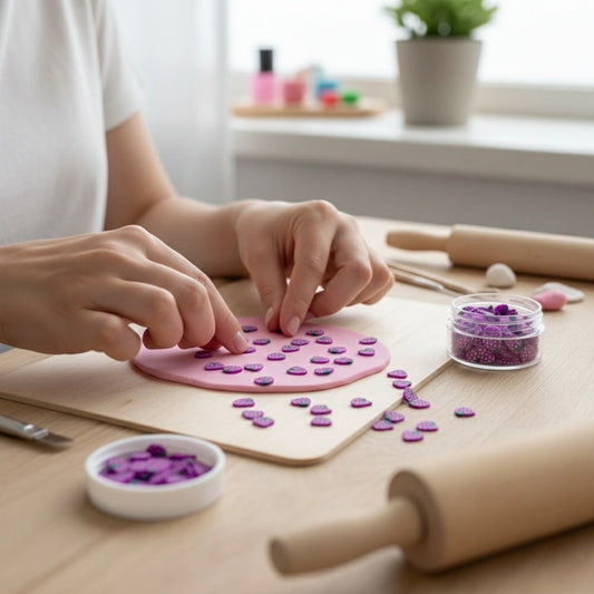 Miniature Polymer Clay Grapes (10pcs) on the kitchen board.