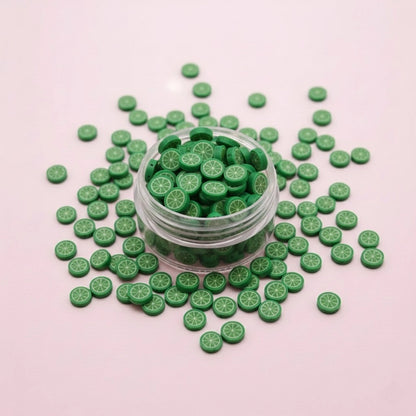 Miniature Polymer Clay Green Orange (10pcs) on the white background.