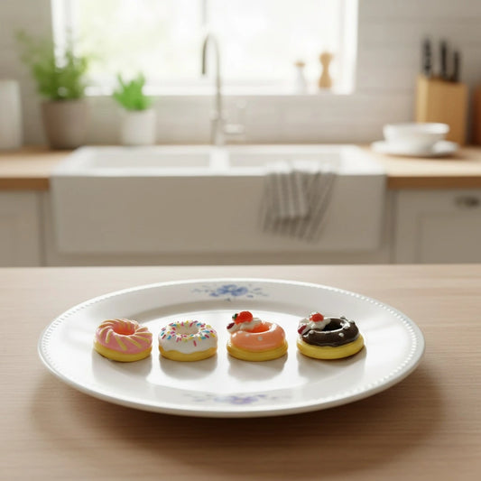 Miniature Dollhouse Doughnuts on the plate.