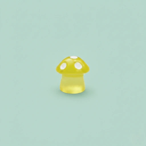 Yellow mushroom-shaped object on a light blue background