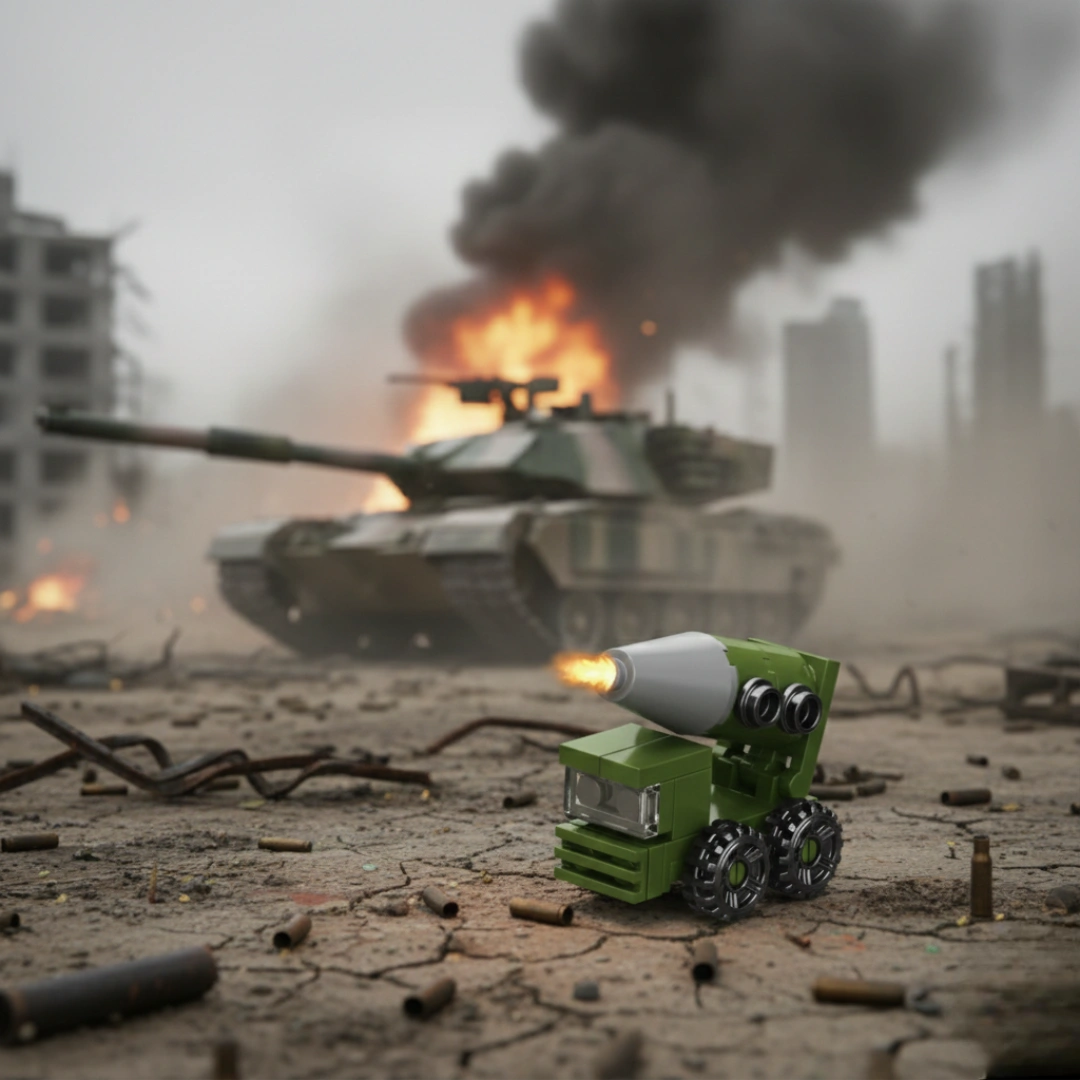 Heavy Artillery Tank Building Block (1Pc) with the war background.