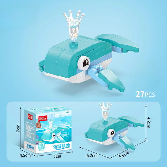 Dimensions and packaging of AquaSprout Whale Builder Building Block .