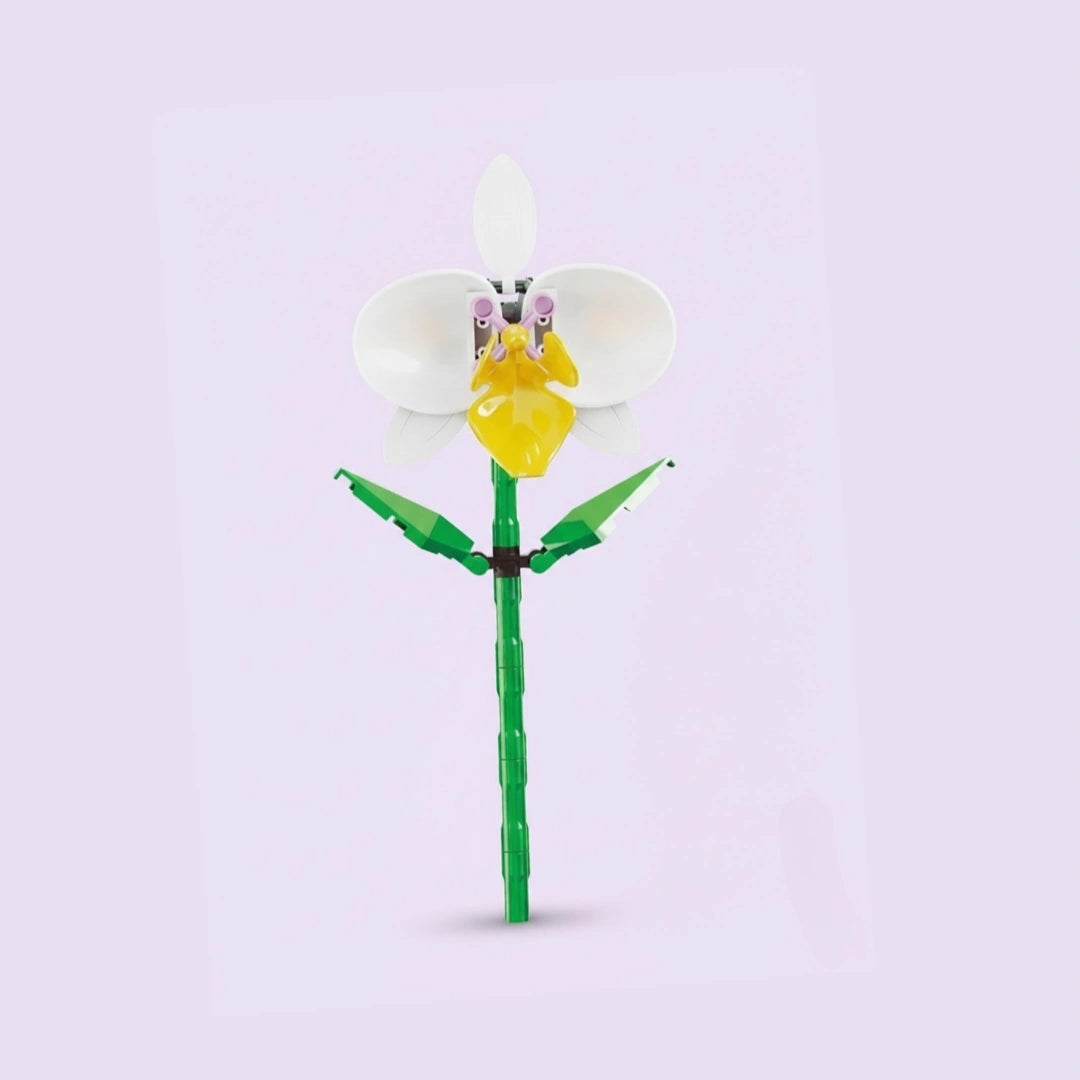 White Orchid Flower Building Block (1Pc) on the light coloured background.