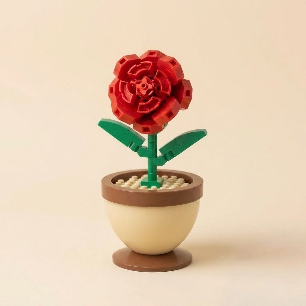 Classic Red Rose Pot Flower Building Block (1Pc)