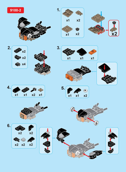 Step-by-step assembly instructions for a model on a blue background