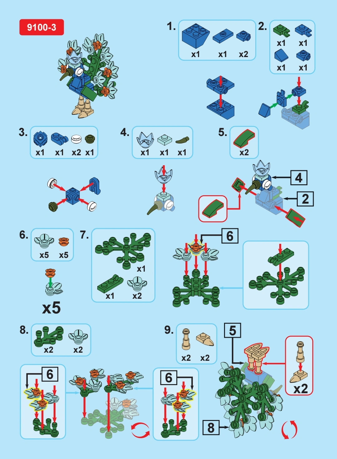 Step-by-step building instructions for a Block set on a blue background